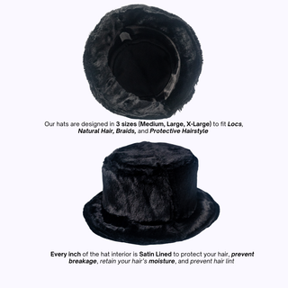 Black Vegan Fur Satin Lined Bucket Hat