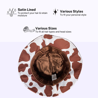 Brown Cow Print Satin Lined Bucket Hat