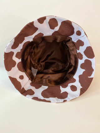 Kids - Brown Cow Print Satin Lined Bucket Hat