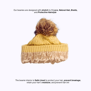 Tan Satin Lined Beanie With Pom