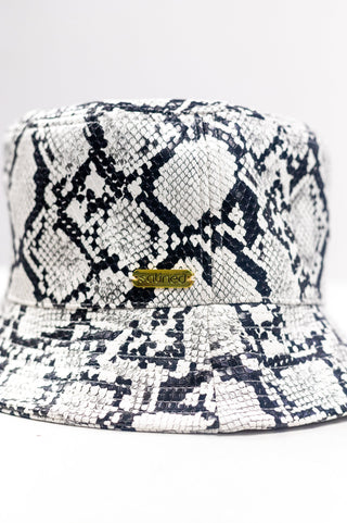Vegan Snakeskin Print Satin Lined Bucket Hat