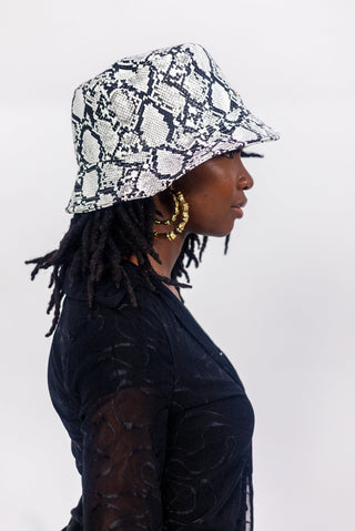 Vegan Snakeskin Print Satin Lined Bucket Hat