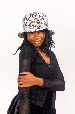 Vegan Snakeskin Print Satin Lined Bucket Hat