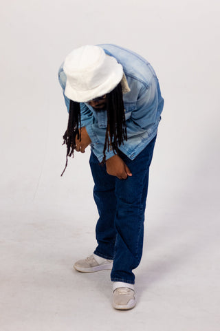 White Vegan Fur Satin Lined Bucket Hat