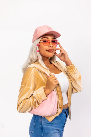 Pink Vegan Suede Satin Lined Baseball Cap