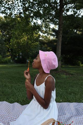 Kids - Baby Pink Corduroy Satin Lined Bucket Hat