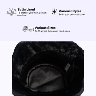 Black Vegan Fur Satin Lined Bucket Hat