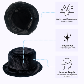 Black Vegan Fur Satin Lined Bucket Hat