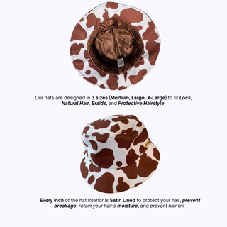 Brown Cow Print Satin Lined Bucket Hat