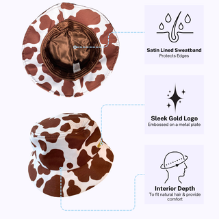 Kids - Brown Cow Print Satin Lined Bucket Hat