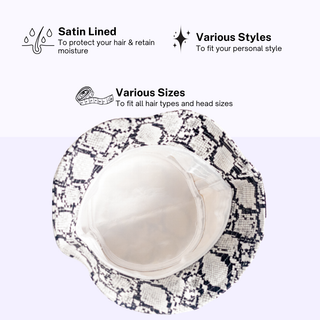 Vegan Snakeskin Print Satin Lined Bucket Hat