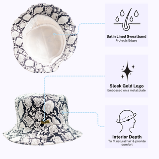 Vegan Snakeskin Print Satin Lined Bucket Hat