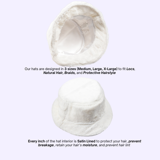 White Vegan Fur Satin Lined Bucket Hat