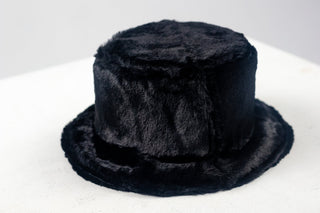 Black Vegan Fur Satin Lined Bucket Hat