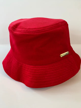 Red Corduroy Satin Lined Bucket Hat